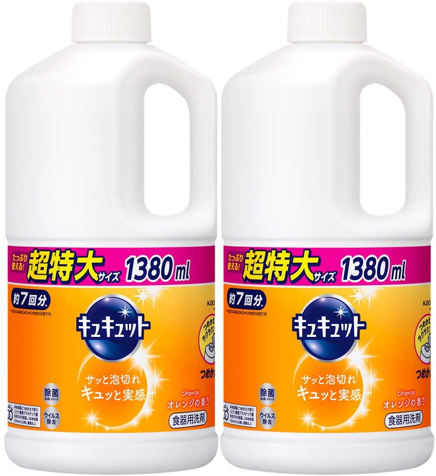 キュキュット 除菌 食器用洗剤 オレンジ 詰め替え用 スーパージャンボサイズ 1380ml ×2個 出荷