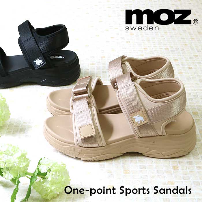 Moz モズ ワンポイント ダブルベルト マジックテープ 厚底 スポーツ サンダル 靴 レディース スポーツサンダル ストラップ エルク ヘラジカ かわいい プラットフォーム スポサン かかとあり 履きやすい 21ss San 人気
