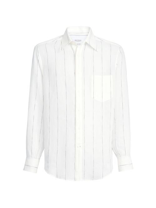 要エントリー尖んがり10倍 BRUNELLO CUCINELLI ブルネロ ・クチネリ 縞模様柄胸衣嚢付き添い人リネンプルオーバーMA6900621C001 TS-0