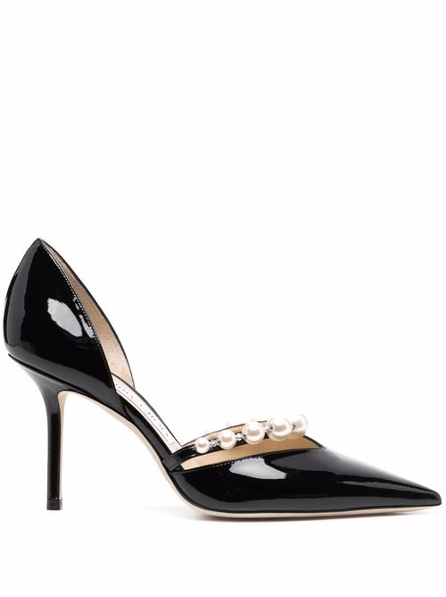 JIMMY CHOO ジミー チュウ T 65, CINTURINO COLLO オーレリー なめし革パンプス AURELIE85XKMBLACK/WHITE MM-0