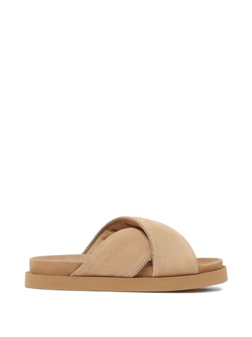 FABIANA FILIPPI ファビアナ フィリッピ FLAT 2 FASCE INCROCIO スエードクロスなめし革 プラットホーム サンダル ASD276A865M0651265 MM-0