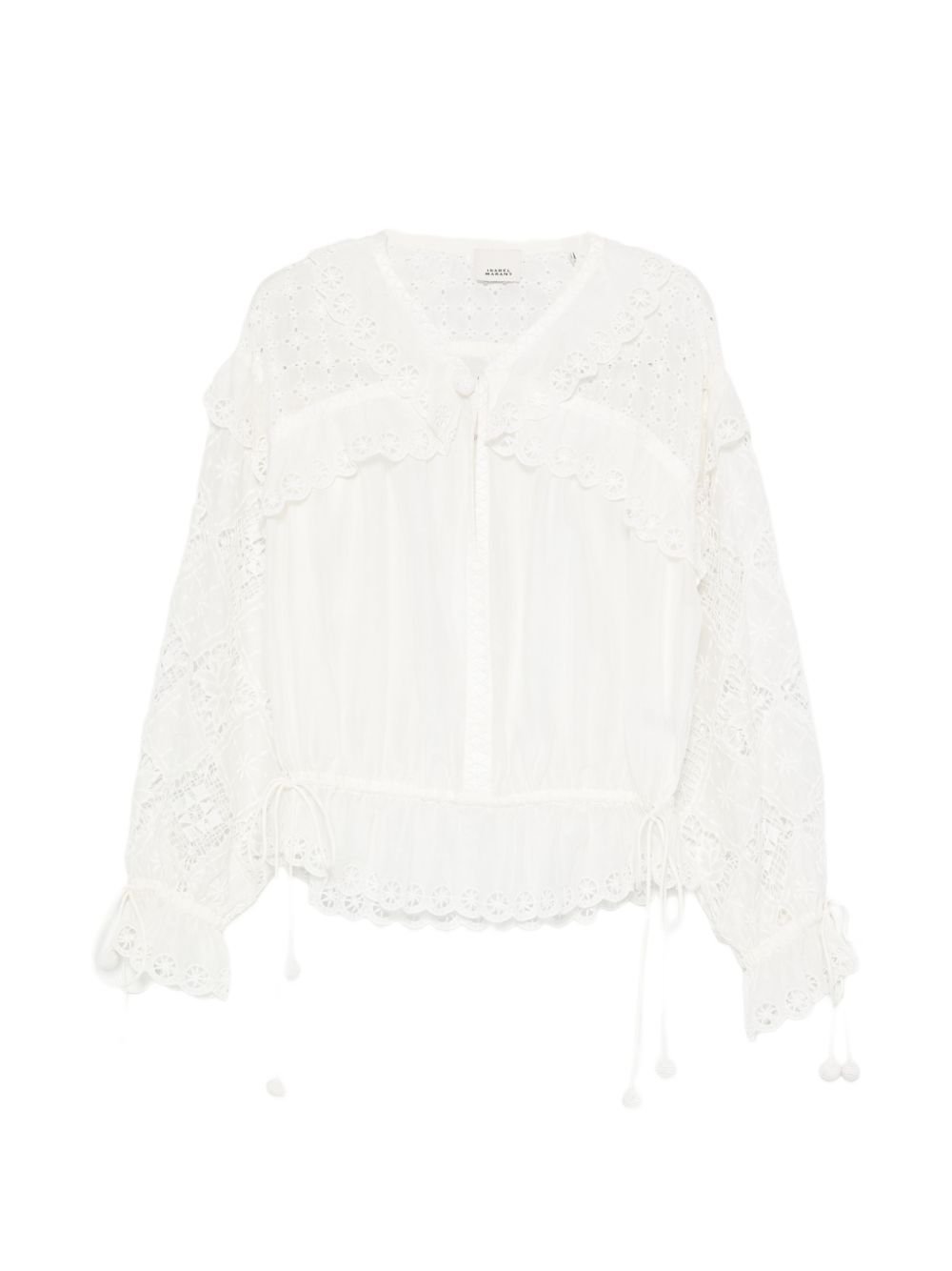 ISABEL MARANT イザ呼びりん マラン BLUSA M/L, C VOLANTS フラウンス付き添い人 ドローストリングウエスト 長袖トップ HT0886FA-D2J17I20WH CA-2