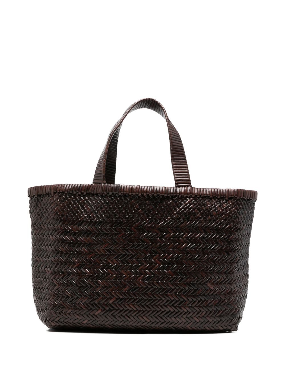 MANEBI マネビ BORSA SHOPPING MEDIA IN PELLE ロゴタイプ継ぎ切れ付 編み込みなめし革 トートバッグ L14HFDARKBROWN CA-4