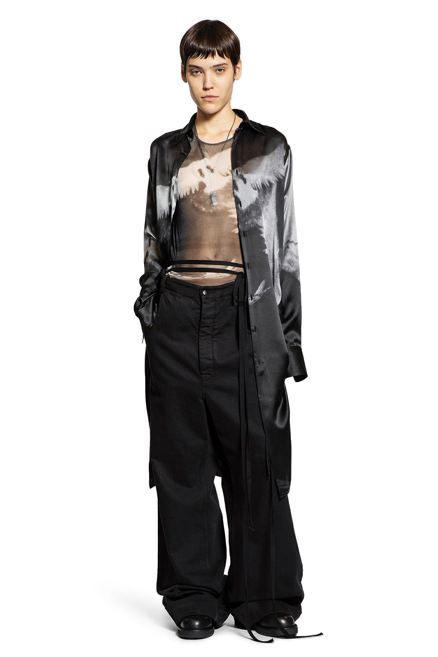 ann demeulemeester アンドゥムルメステール アンドミュミスターラダドローストリングシルクシャツ mn-0