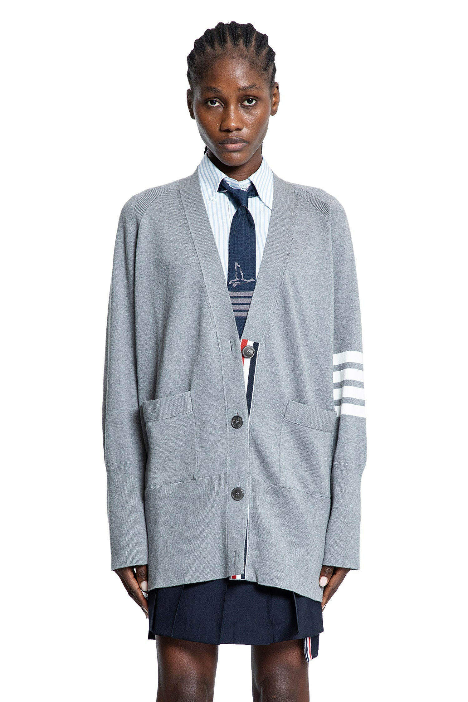 要エントリー尖んがり10倍 thom browne トム・赤銅色 綿織物4BAR Vのど首ジレー 0