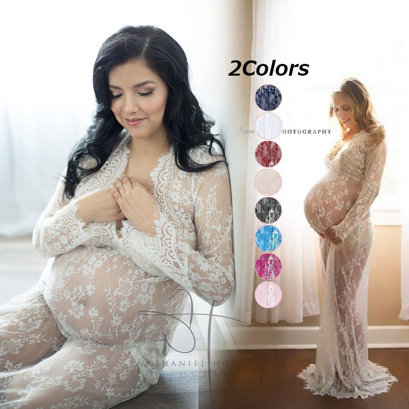 楽天市場 送料無料 マタニティドレス マタニティフォト マキシワンピ 記念写真 ホワイト ブラック ワンピース マタニティ レース 長袖 Vネック おしゃれ 大人可愛い フラワー 楽天海外通販 Marbeine