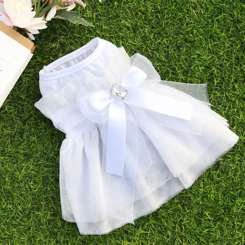 送料無料 ペットの服 全4サイズ フォーマルドレス ドッグウェア ねこ ペットウエア 刺繍 ウェディングドレス レースワンピース 猫 コス