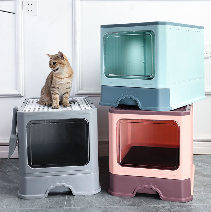 送料無料 猫 折りたたみ 散らかりにくいネコトイレ 携帯便利 トイレ おしゃれ 全4カラー キャットトイレ 上から猫トイレ