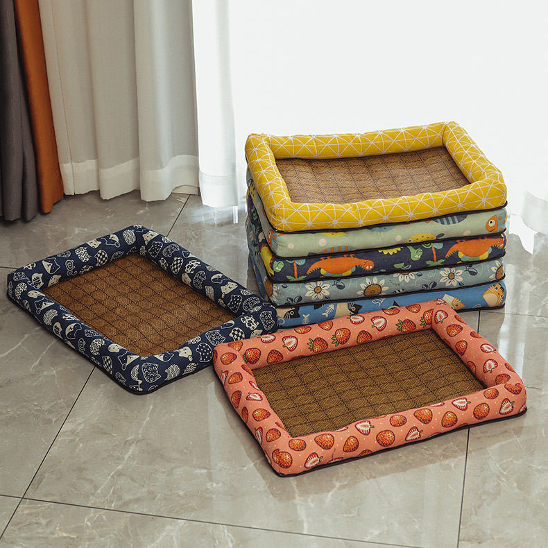 送料無料 ペットクールベッド 犬 ござ まくら付き ひんやり Dog イチゴ 苺 恐竜 魚 猫 キャット 全7デザイン サカナ Cat 四角形 ヒマワリ