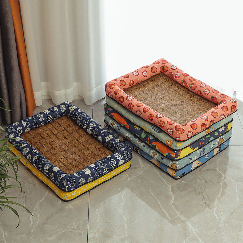 送料無料 ペットクールベッド 犬 ござ まくら付き ひんやり Dog イチゴ 苺 恐竜 魚 猫 キャット 全7デザイン サカナ Cat 四角形 ヒマワリ