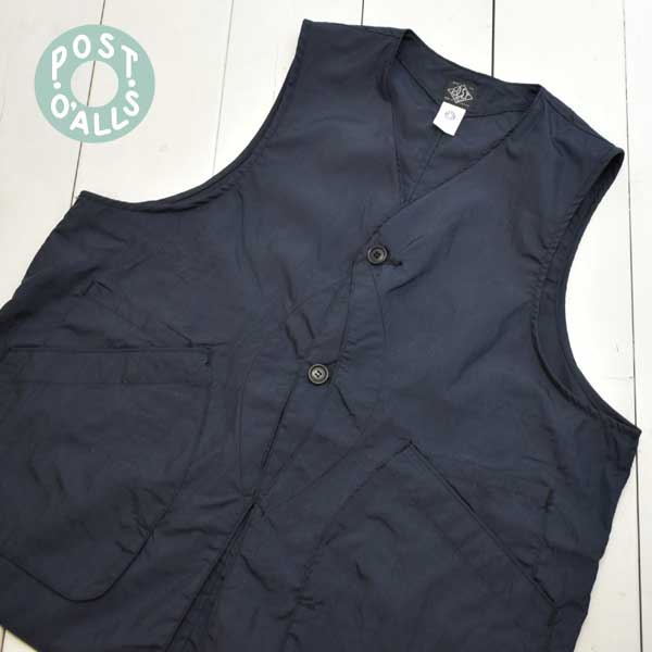 POST OVERALLS (ポストオーバーオールズ) ディーベスト 2 DEE Vest 2 -crinkle nylon taffeta navy- POST O'ALLS メンズ レディース ベスト 日本製 正規取扱店 送料無料