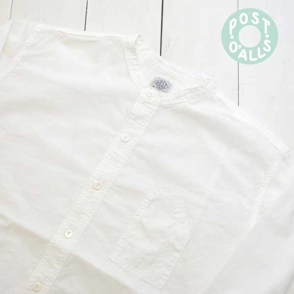POST OVERALLS (ポストオーバーオールズ) Band Collar Shirt MV -classic chambray white- POST O'ALLS メンズ レディース ワークシャツ USN シャンブレーシャツ 日本製 正規取扱店 送料無料