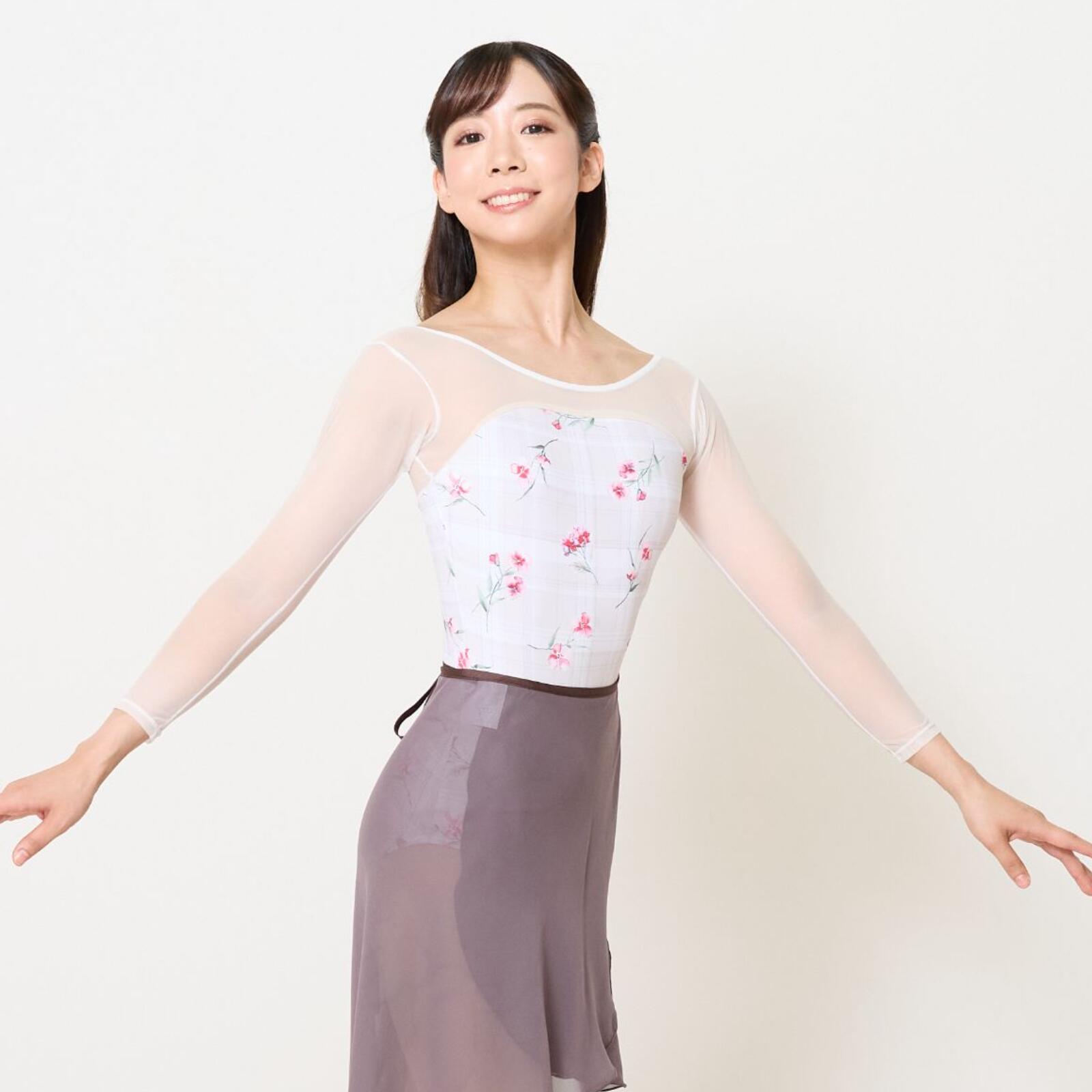 Brown Plaid/大人 バレエ レオタード プリント柄　8分袖つき 日本製｜フェアリーマリーバレエ
