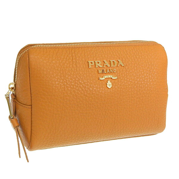 プラダ 小物 レディース ポーチ アウトレット品 TU レザー オーカー CONTENITORE 1ND004 VIT.DAINO ORCA PRADA スーパーセール｜marcadimoda