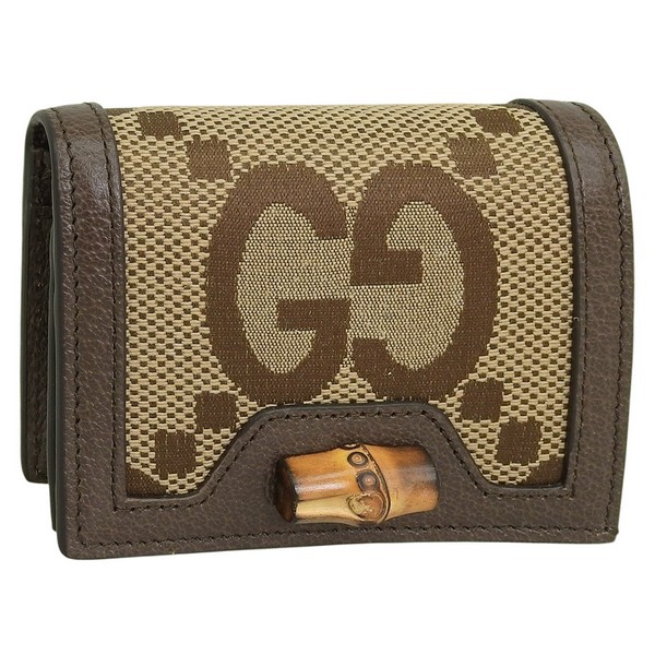 GUCCI 二つ折り財布 ブラウン/グレー/グリーン GUCCI グッチ ロゴ 二つ折り財布 札入れ 小銭入れ レザー