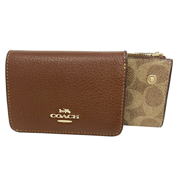 コーチ 財布 レディース 二つ折り財布 アウトレット カーキ×ブラウン CH WLT SIG CNVS CZ034IMXHE COACH