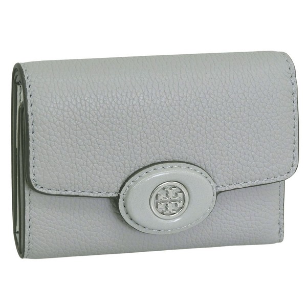 トリーバーチ 財布 レディース 三つ折り財布 アウトレット レザー ライトグレー ROBINSON PEBBLED SMALL WALLET 165002-020 TORY BURCH