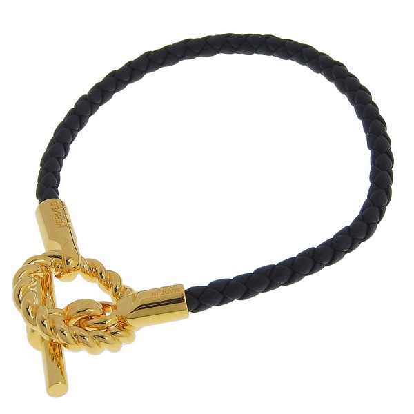 エルメス アクセサリー レディース ブレスレット レザー ゴールド×ブラック H100127F89T3 HERMES 48,000円
