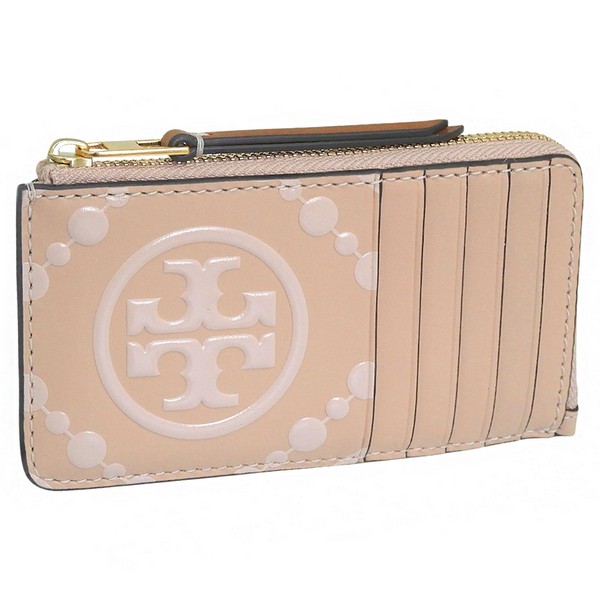 トリーバーチ 小物 レディース カードケース レザー ピンク T MONOGRAM CONTRAST EMBOSSED ZIP CARD CASE 158862-250 TORY BURCH|marcadimoda