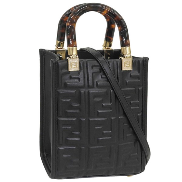 フェンディ バッグ レディース 2WAY ショルダーバッグ ハンドバッグ レザー ブラック MINI SUNSHINE SHOPPER VIT EPOQUE ST 8BS051AMCIF0KUR FENDI｜marcadimoda