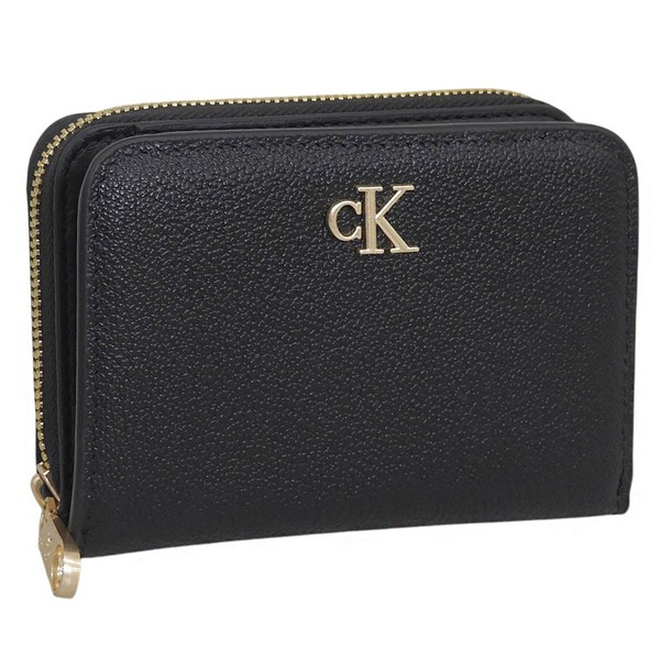 カルバンクライン 財布 レディース 二つ折り財布 アウトレット レザー ブラック MINIMAL MONOGRM LTHR MED FLAP ZIP AROUND 4F1064G-001 CALVIN KLEIN｜marcadimoda