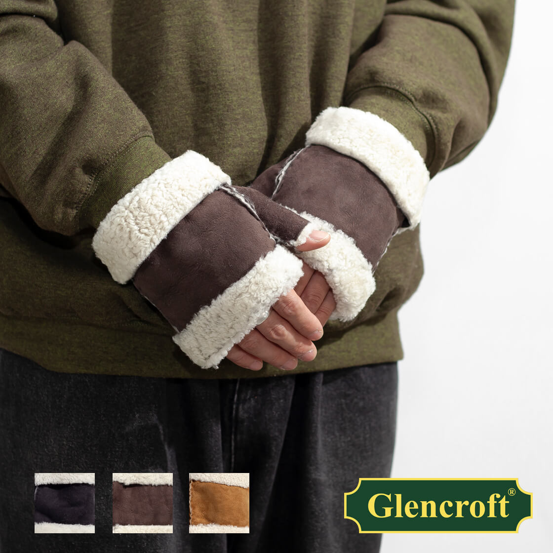 Glencroft グレンクロフト ムートン フィンガーレスグローブ 指ぬき手袋 本革 メンズ｜MARC ARROWS店