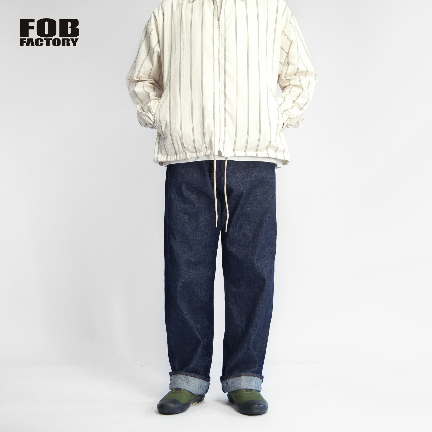FOB FACTORY FOBファクトリー 5ポケット セルヴィッチ ワイドデニムパンツ 日本製 メンズ|MARC ARROWS店