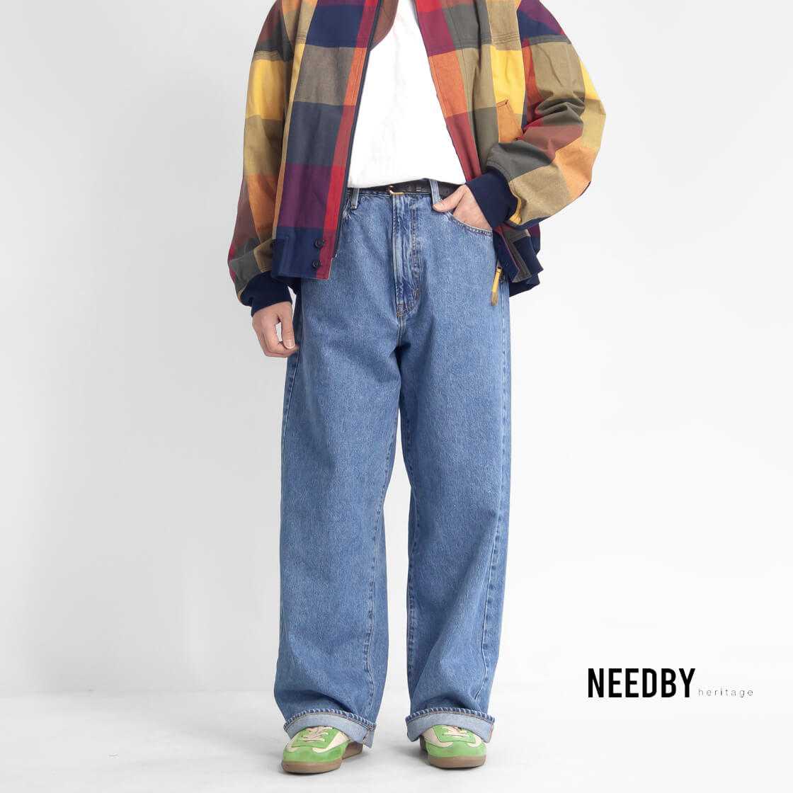 【セール価格】NEEDBY heritage ニードバイヘリテージ KOH ワイドストレート シンチバック デニムパンツ ジーンズ 日本製 メンズ