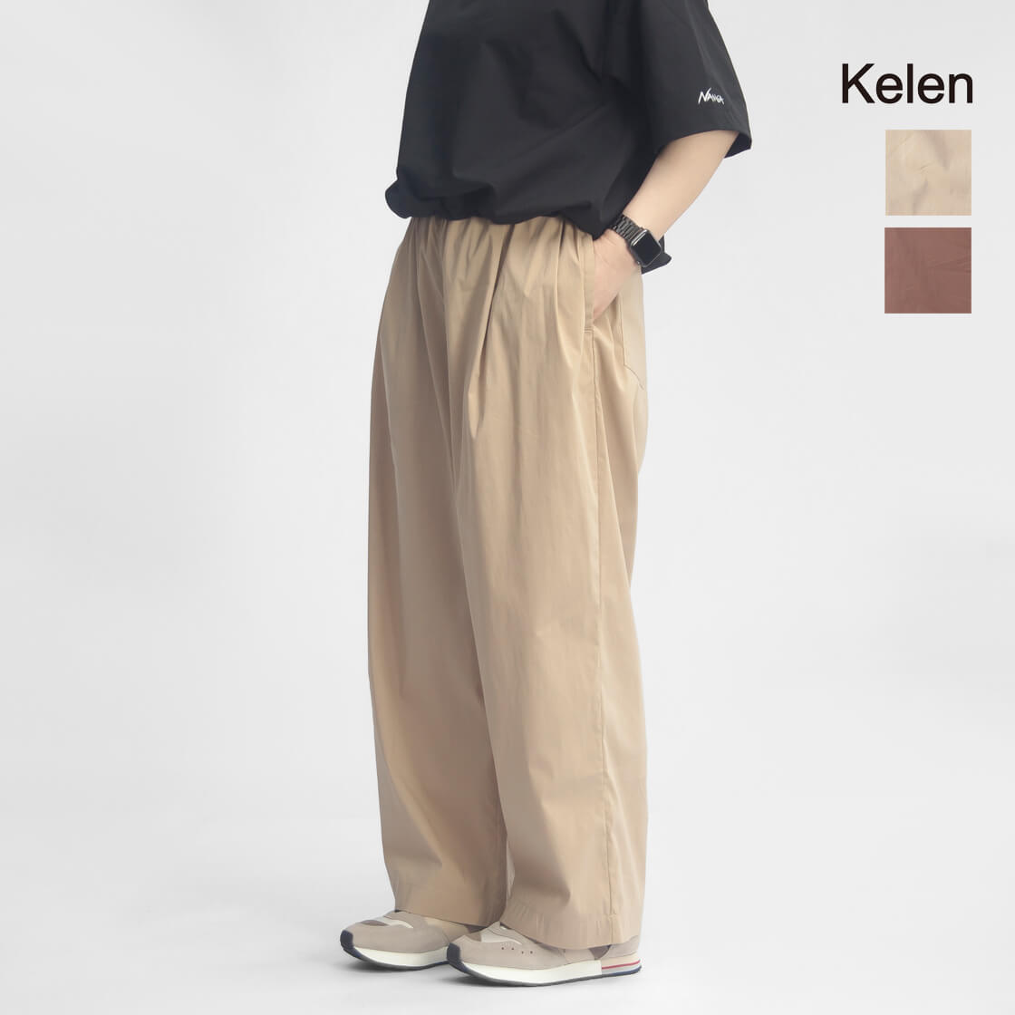 KELEN ケレン GRAY 広広とした イージーパンツ 引っ切りない ２タック レディース