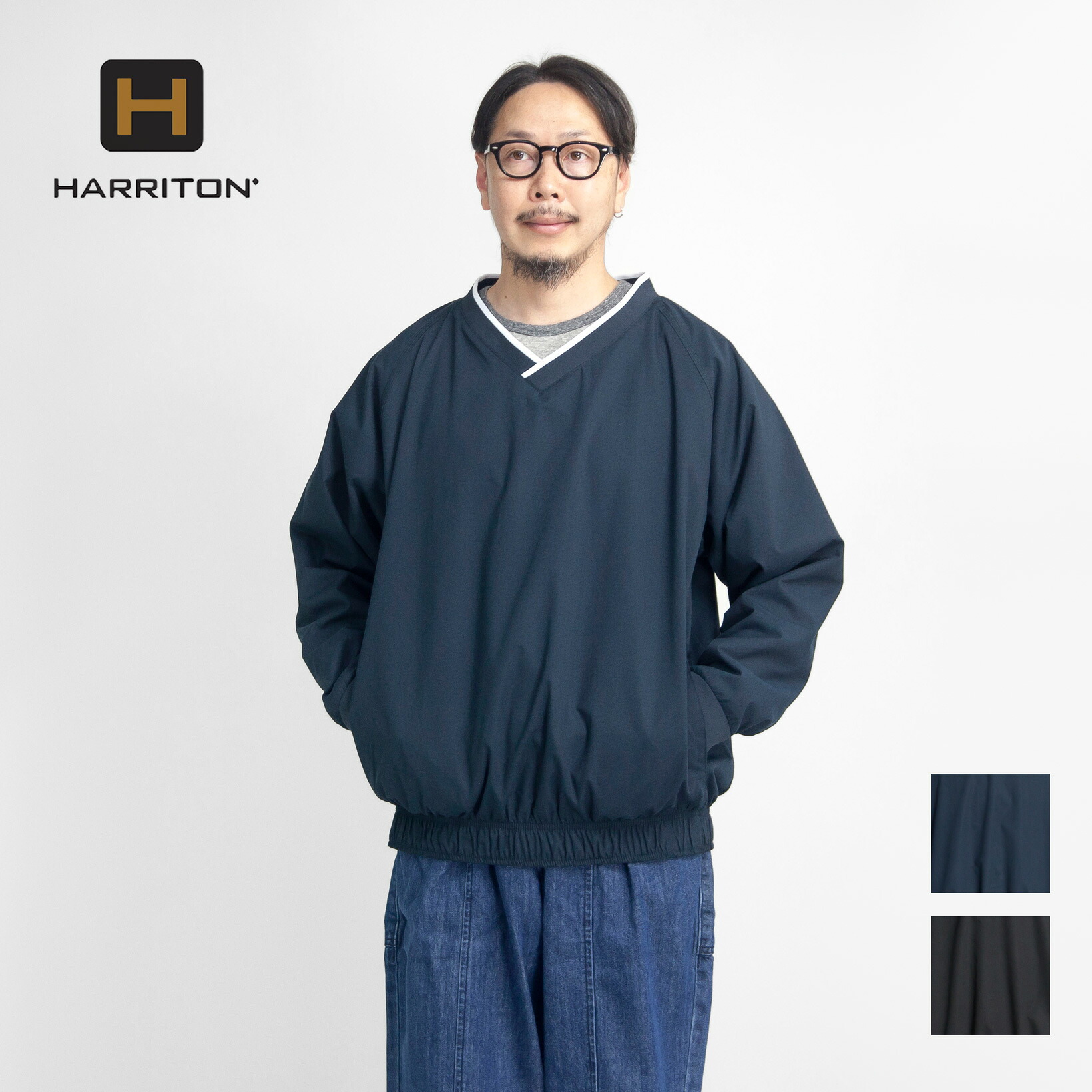 HARRITON ハリトン マイクロファイバーウインドシャツ Vネック ゴルフジャケット ピステ メンズ｜MARC ARROWS店