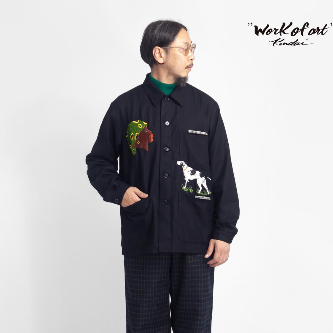 【セール価格】WORK OF ART KENDAI ワークオブアートケンダイ 横振り刺繍 ウールカバーオール 日本製 メンズ