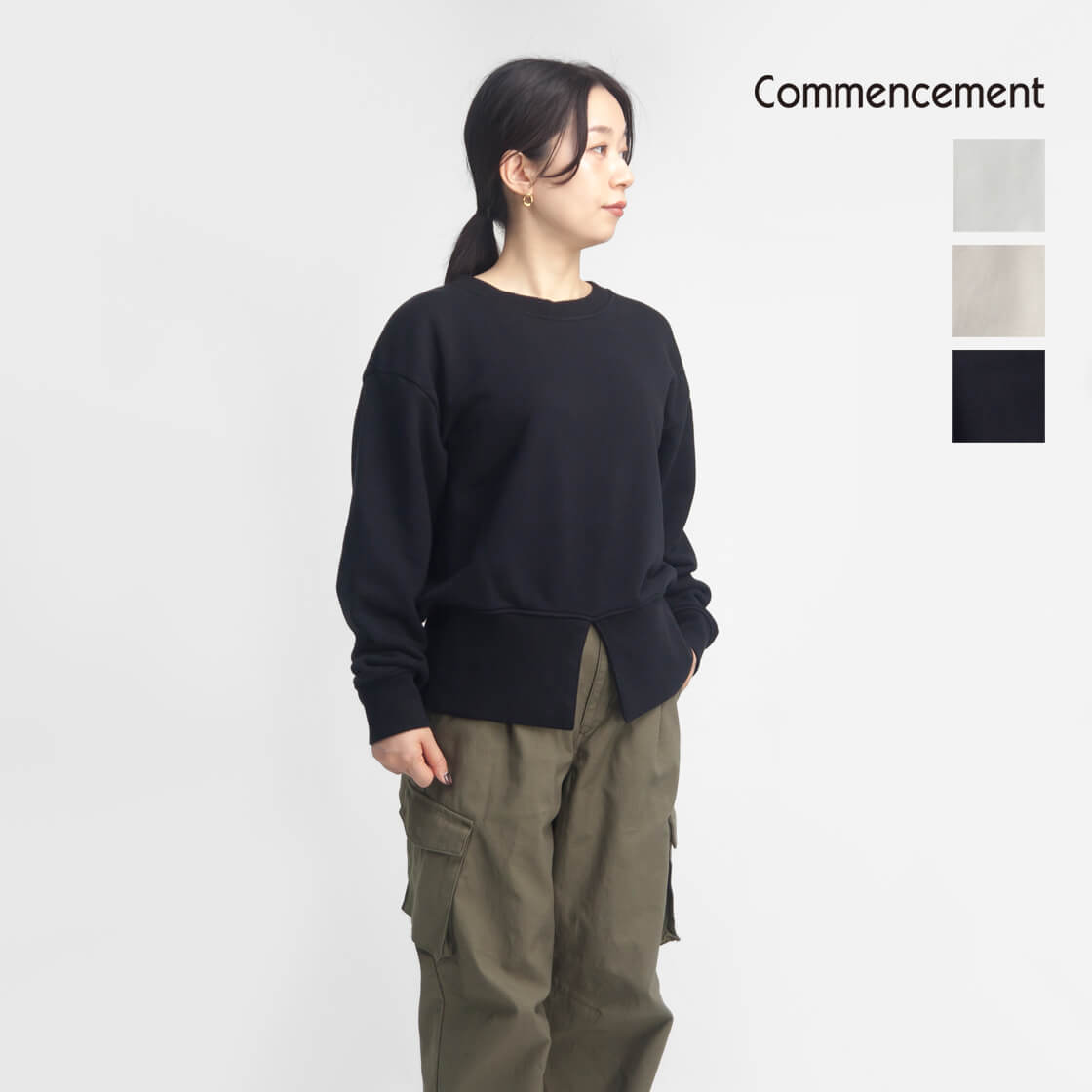 COMMENCEMENT コメンスメント クルーネックスウェット トレーナー センタースリット 日本製 C-320 レディース｜MARC ARROWS店