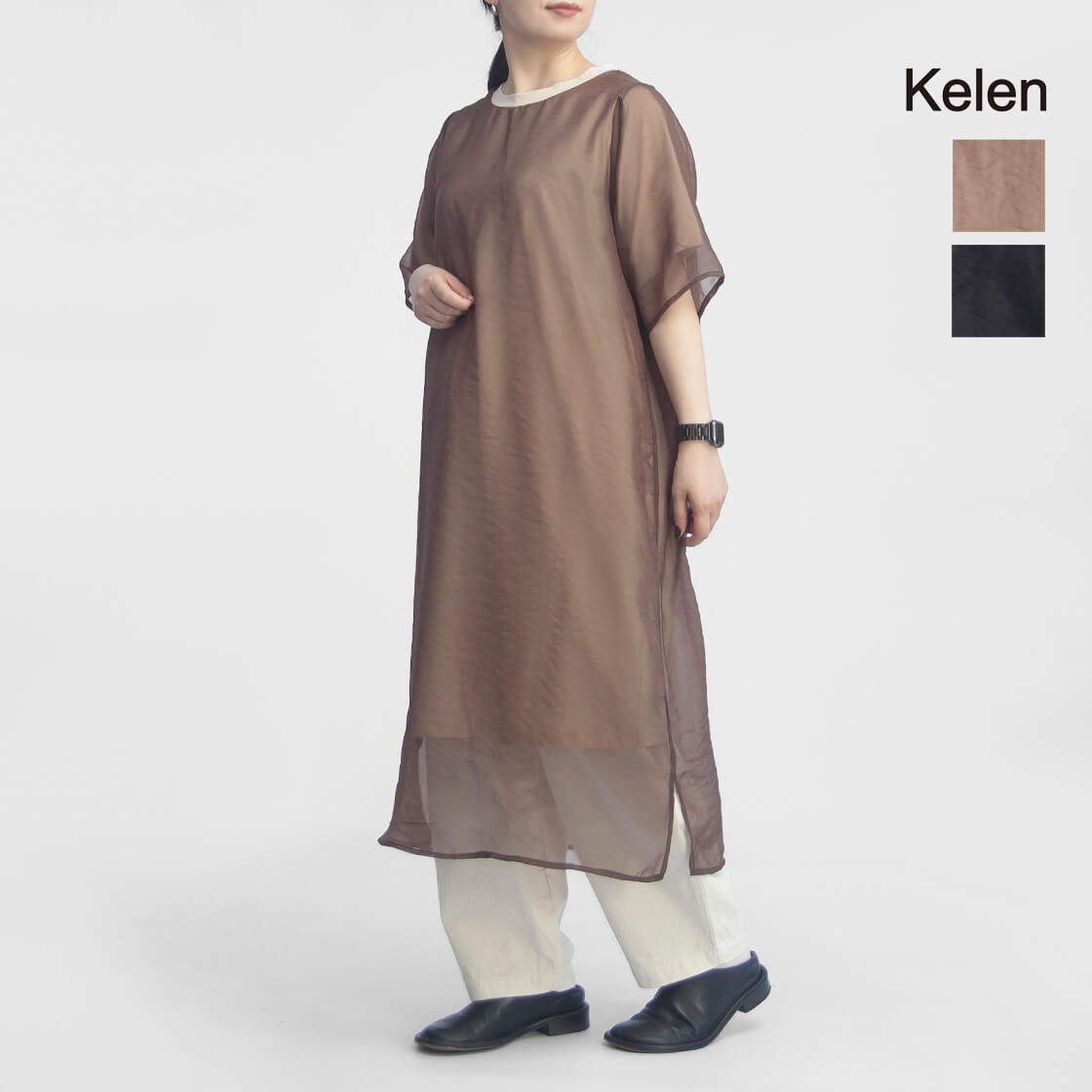 KELEN ケレン SANOP レイヤード ロングワンピース オーガンジー シアー 半袖 クルーネック レディース|MARC ARROWS店