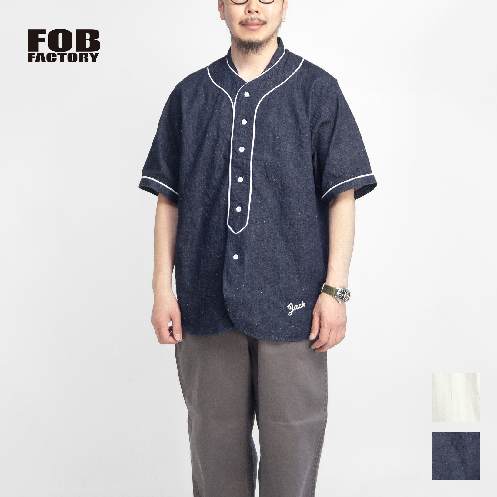 【大売り出し通貨価値】FOB FACTORY FOB製造所 綿麻ジーンズ 野球プルオーバー 日本製 メンズ