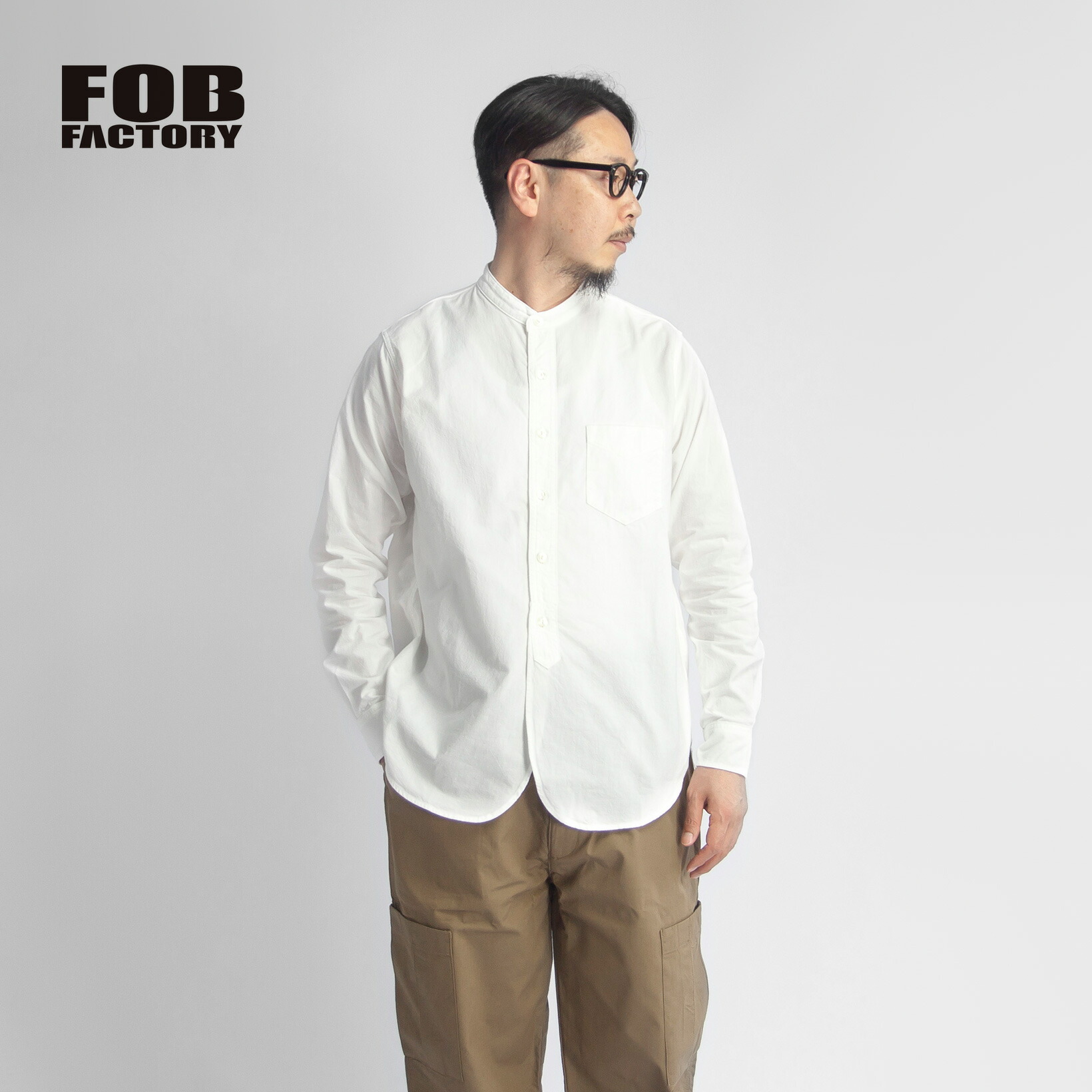 FOB FACTORY FOB製作所 強撚オックスフォード バンドカラーシャツ 日本製 メンズ