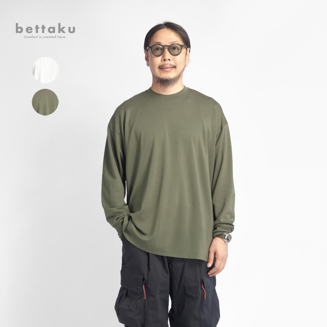 Bettaku ベッタク 1タック 人絹ポンチ絵 長袖プルオーバー 日本製 メンズ