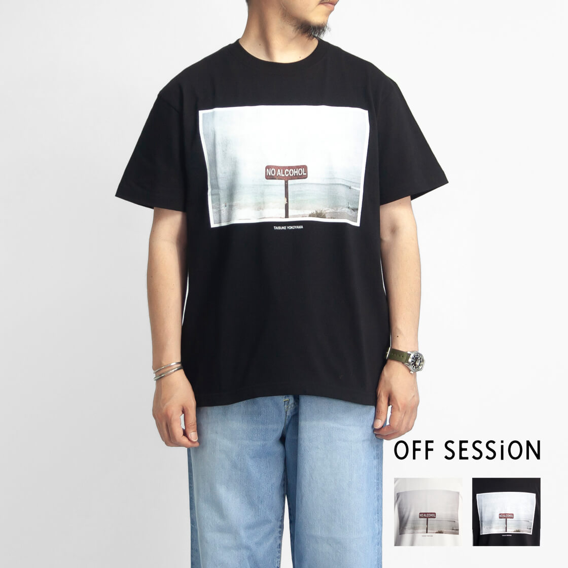 OFF SESSiON オフセッション 横山泰介 NO ALCOHOL サーフフォトプリントティーシャツ メンズ