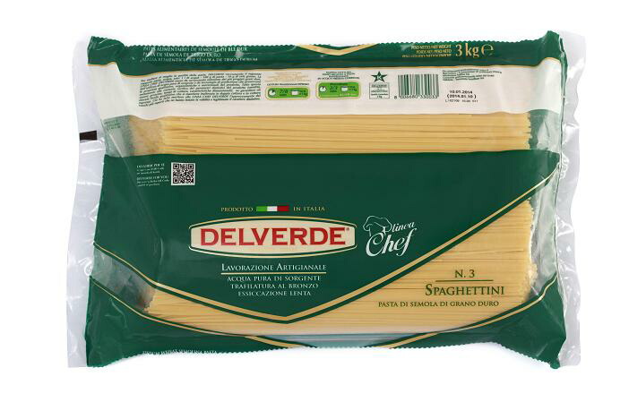 イタリア産　最高級デルヴェルデ（Delverde)N.3 スパゲティーニ　　太さ約１.6mm　3000ｇ　3ｋｇ×４パック 　業務用
