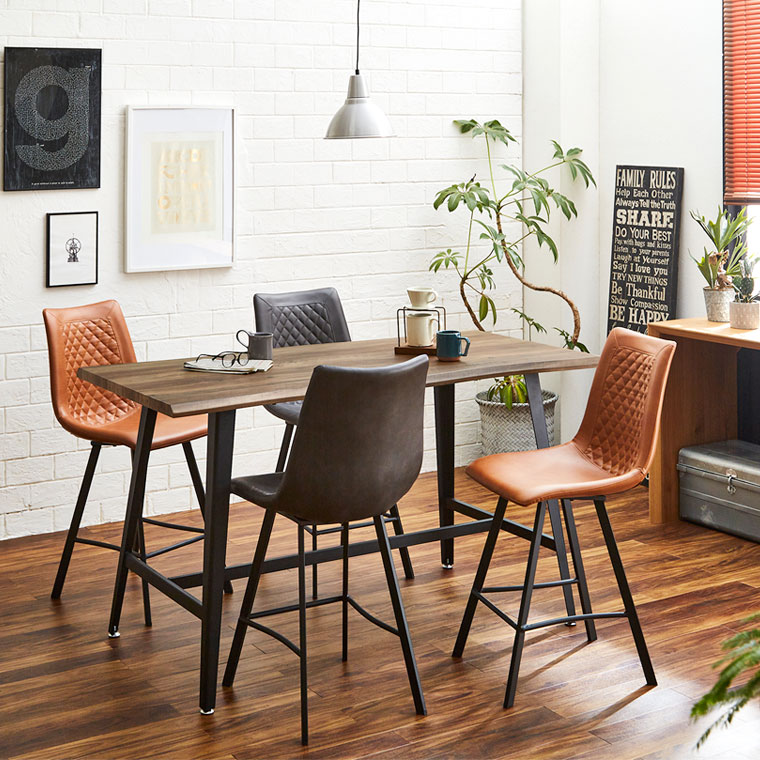 カウンターチェア バーチェア おしゃれ レザー ヴィンテージ 2脚セット 座面高63cm 背もたれ付き インダストリアル