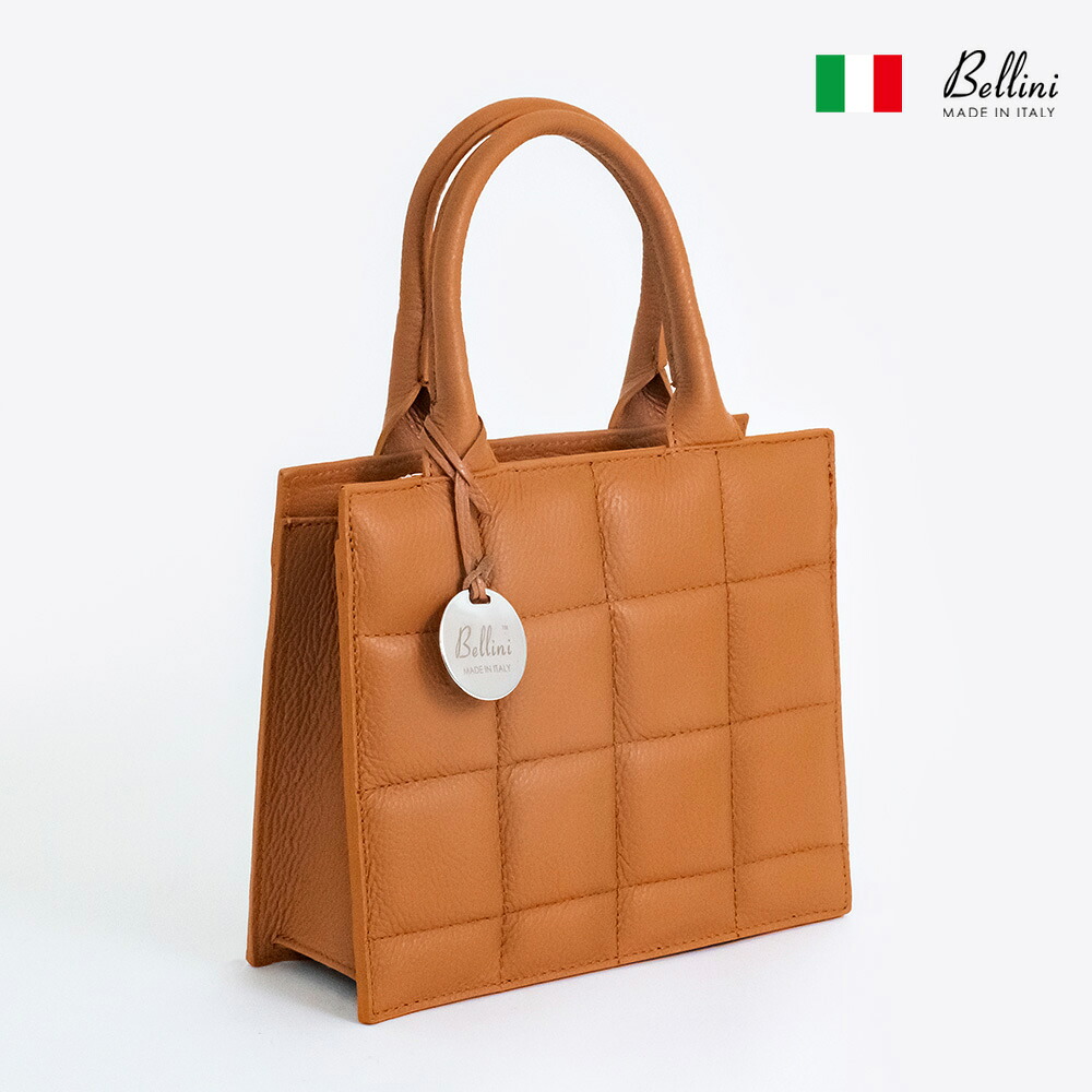 お買い物マラソンP5倍 Bellini キルティング ハンドバッグ タン レディース イタリア製 本革バッグ 高級牛革 プレミアム 100％イタリアンレザー カーフレザー QUILTED HANDBAG Made in Italy LC780G｜Marco-Line