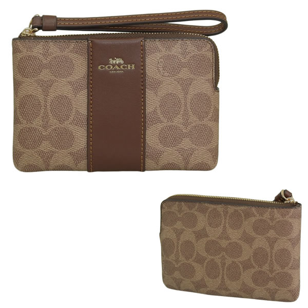 コーチ職 COACH 合切袋 逃げ口 コーナージップ 商品目録ネットボール 名書き 帆布 縞模様 タン赤銅色 CRN ZIP SIG CW854 IMXHE