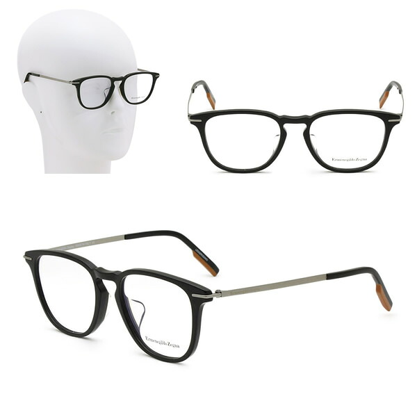 ゼニア フレームのみ ZEGNA ブラック EZ5224-D/V 005 52 Ermenegildo Zegna エルメネジルド・ゼニア メガネ 眼鏡 アジアンフィット