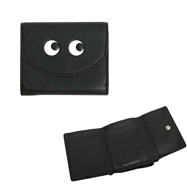 アニヤハインドマーチ ANYA HINDMARCH Eyes 三つ折り紙入れ 折り畳み ミニ・トライフォールド・ウォレット 195645 ユニ一発やる Black 黒いこと