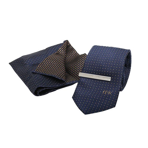ダニエルウェリントン DANIEL WELLINGTON ネクタイ&チーフ&タイバー 3点セット DW02800013 NAVY ネイビー|marcoplus