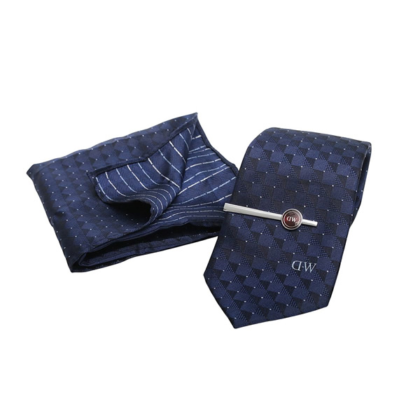 ダニエルウェリントン DANIEL WELLINGTON ネクタイ&チーフ&タイバー 3点セット DW02800018 NAVY ネイビー|marcoplus