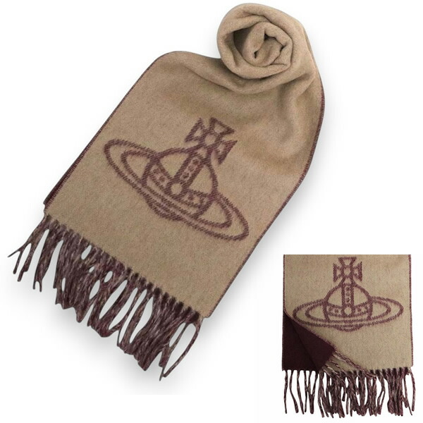 ヴィヴィアンウエストウッド マフラー Vivienne Westwood 25-W00ZH-C406 CAMEL Bordeaux キャメル ボルドー レディース メンズ ビッグオーブロゴ マフラー