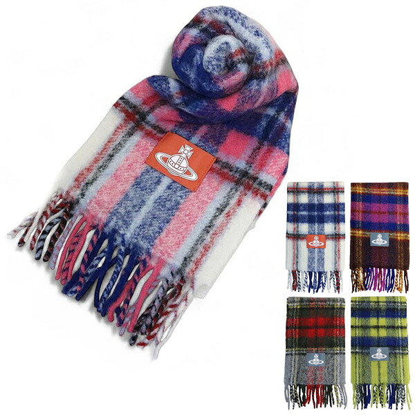 ヴィヴィアンウエストウッド マフラー Vivienne Westwood CHUNKY TARTAN CHUNKY TARTAN 8103014F-W01BM PINK OFFWHITE PURPLE RED YELLOW