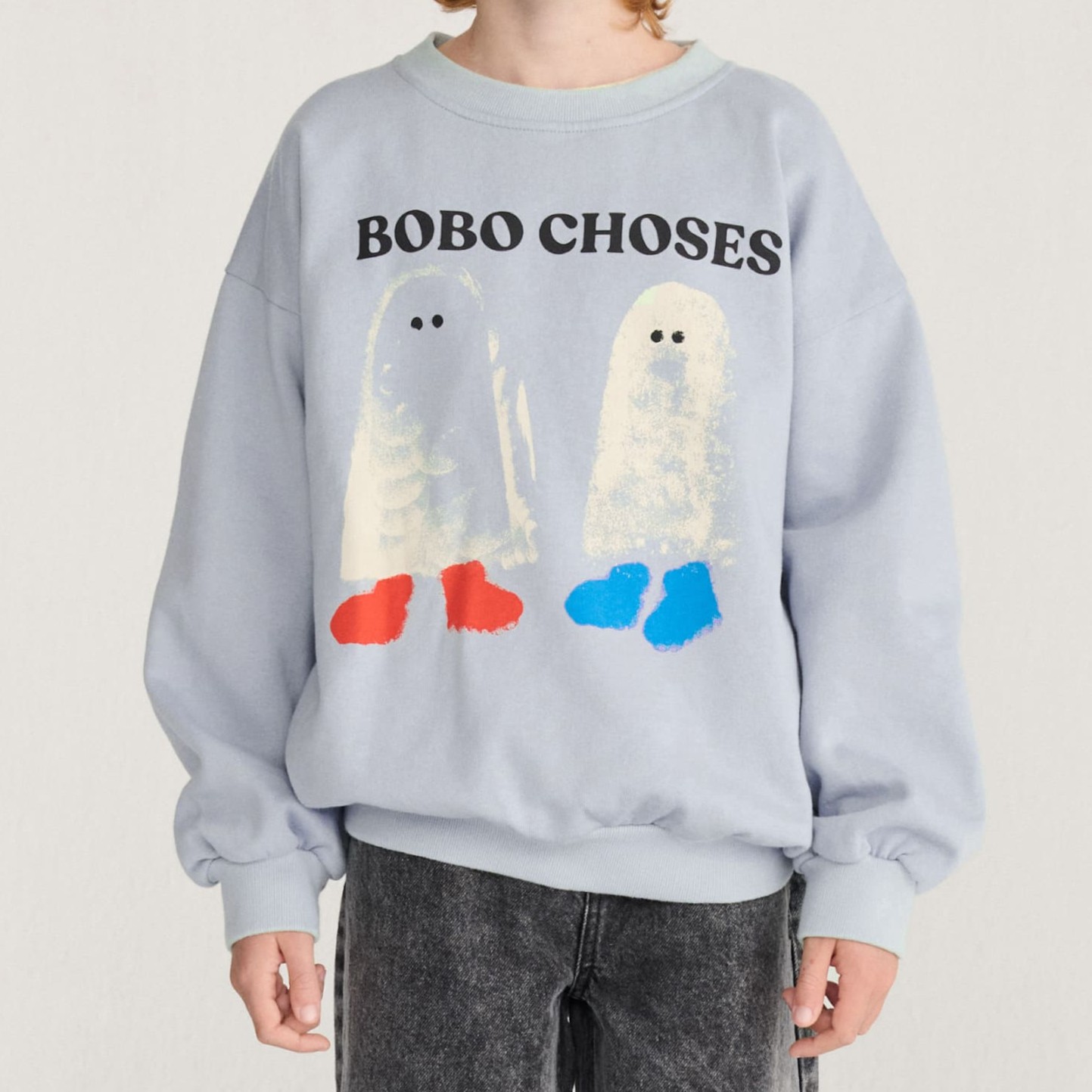 bobochoses ボボショーズ bobo choses ボボ ショーズ スエット 水色 ゴースト イラスト スウェット トレーナー 長袖 オーガニックコットン 綿 赤ちゃん 出産祝い ギフト スペイン インポート 海外子供服 秋冬 秋 冬 ベビー服 上質 子供 子供服 90 100 110 120 130 140｜MARGO