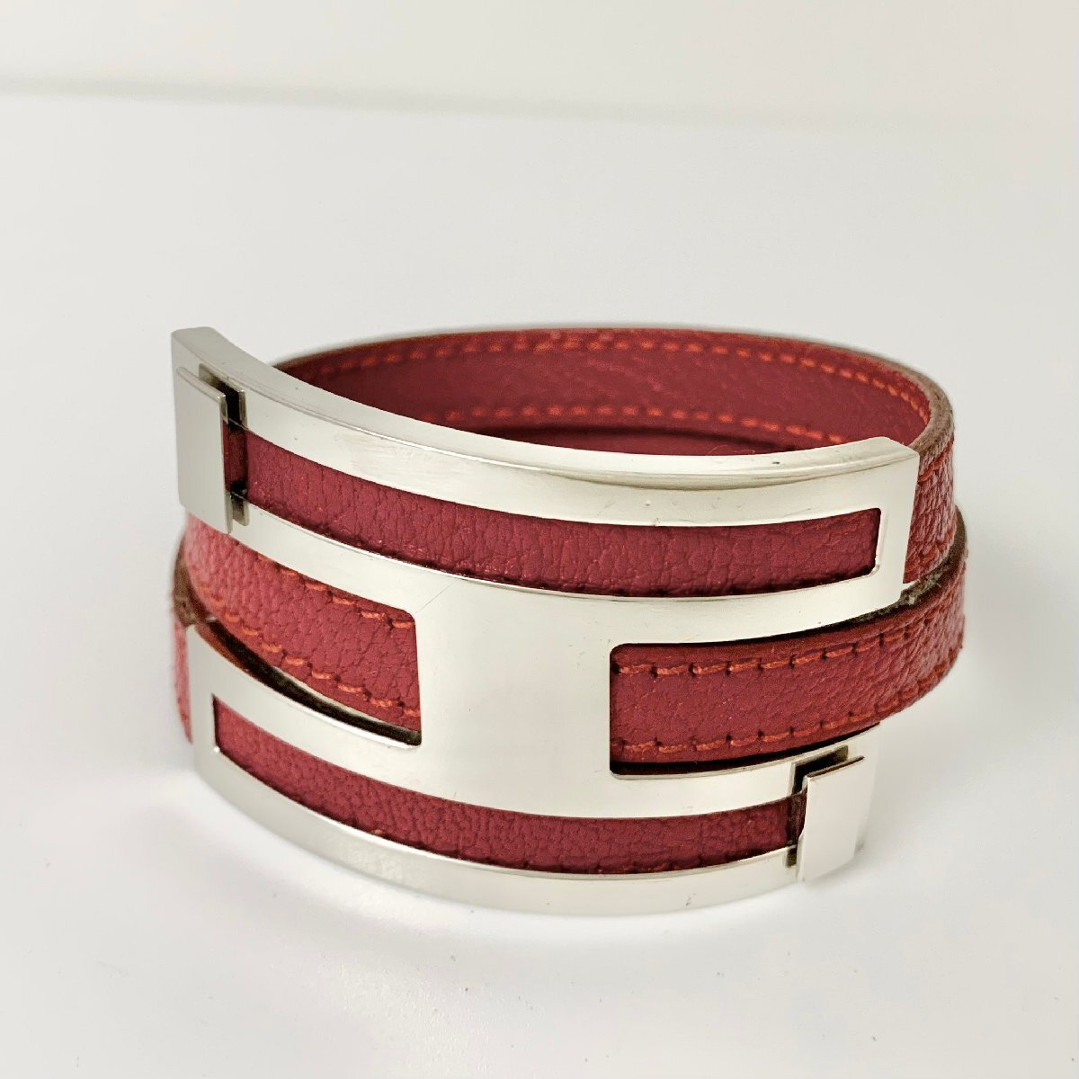 エルメス バングル プスプス シルバー レザー H ブレスレット HERMES - HERMES エルメス プスプス ブレスレット バングル H