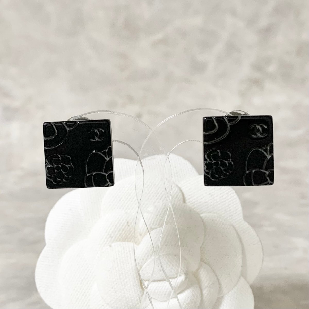 CHANEL シャネル イヤリング ココマーク スクエア カメリア フラワー 花 ブラック 黒 ロゴ 【中古】|BrandJewelry マリクルーズ